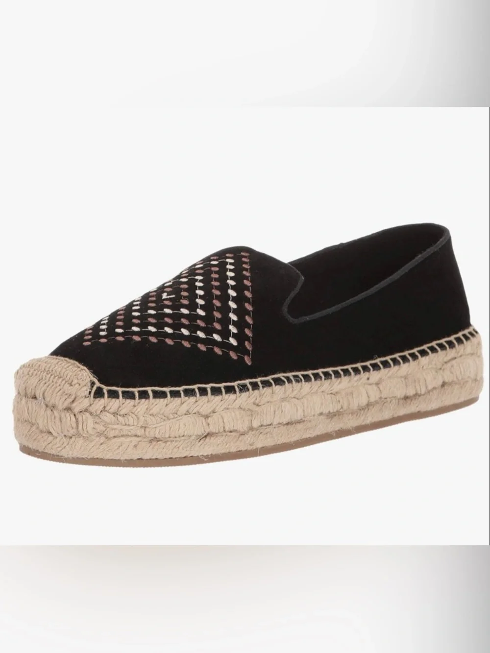 Jack Rogers Black Embroidered Luna Suede Espadrille Loafers Preppy Boho Vacation